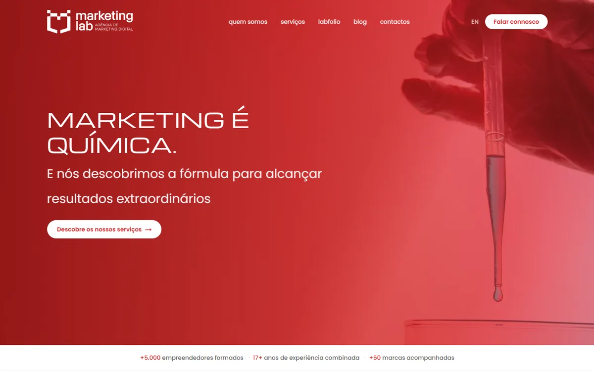 Página inicial do site da Marketing Lab