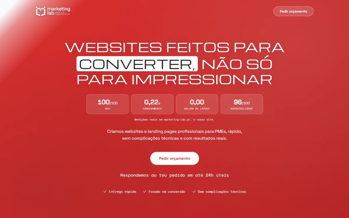 Marketing Lab landing page for website quote requests