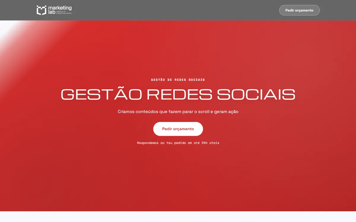 Marketing Lab landing page for social media management, on a red background
